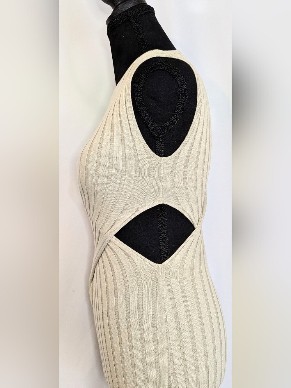 Miss Lola Cream Ribbed Twist Pencil Skirt - Picture 8 of 10